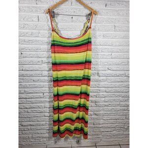 Rouge 3X Plus Size Dress Fluorescent Red Striped Midi Slip STR220E